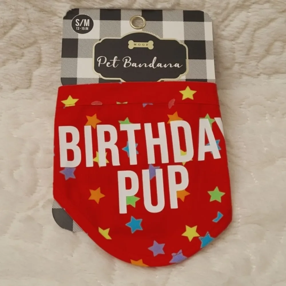 Woof Birthday Pup Bandana Small to Medium Dogs 13 to 15 Inch Adjustable Neck New